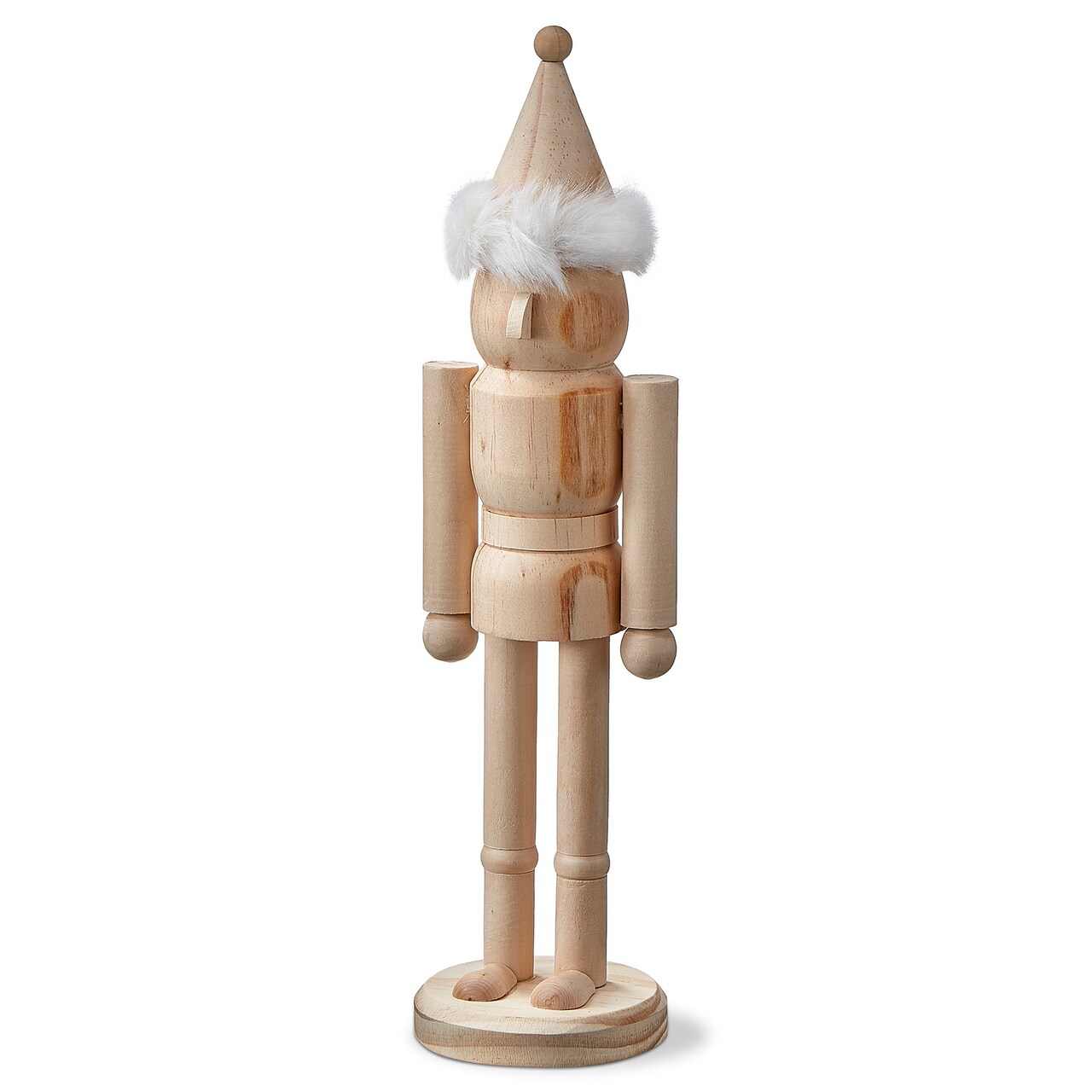DIY Unfinished Wooden Nutcracker Decor with Fur Trim Cap 12.6 in.